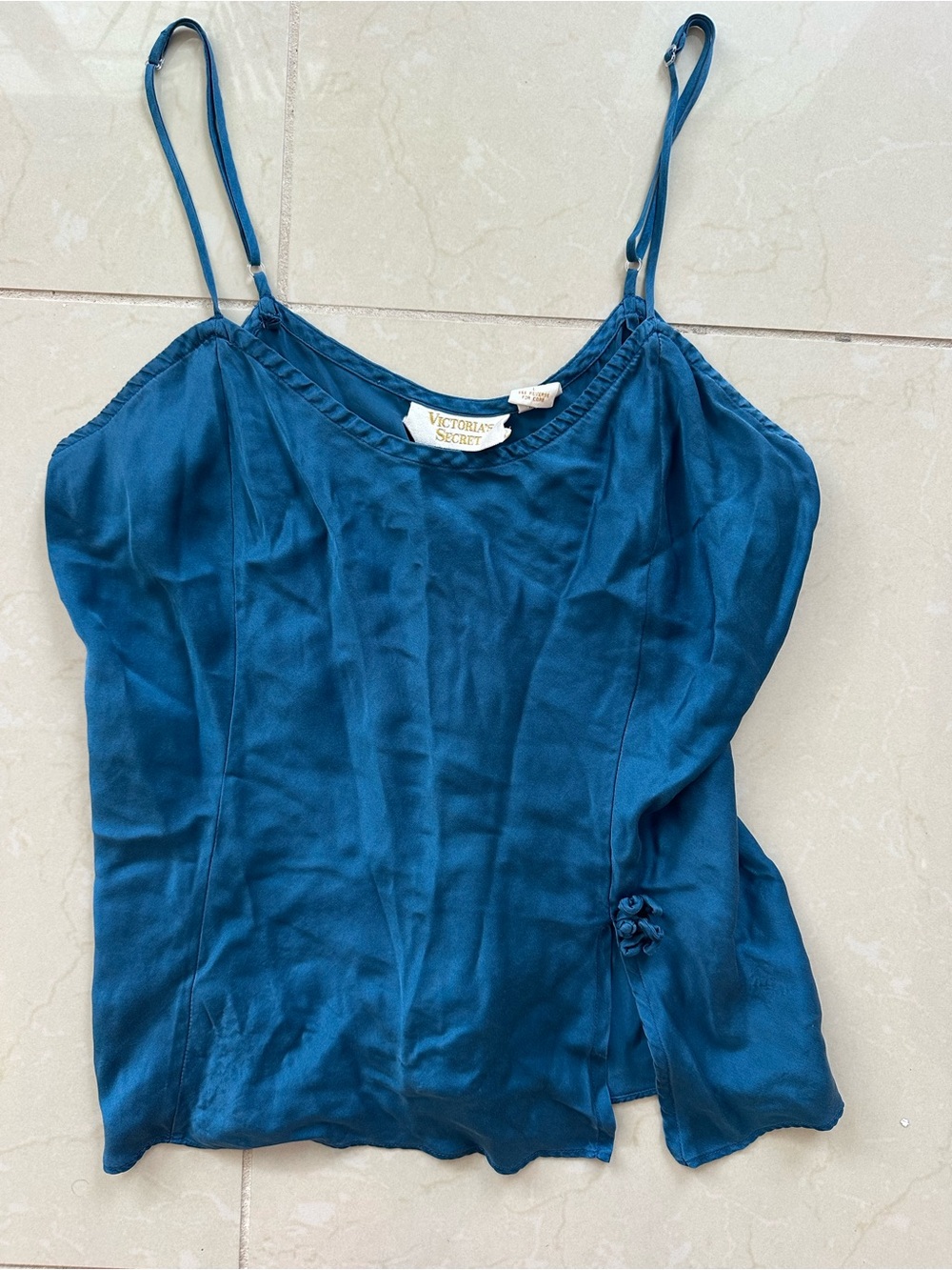 Vintage Victoria's Secret Teal 100% Silk Cami Top with Adjustable Straps